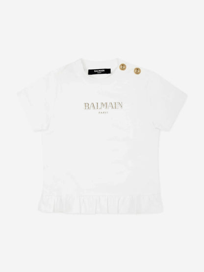 Balmain Baby Girls Logo T-Shirt in White