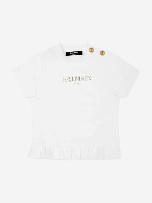 Balmain Baby Girls Logo T-Shirt in White