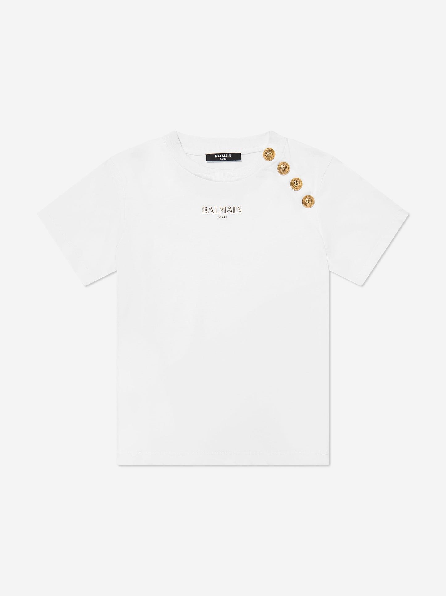 Balmain Girls Buttoned Logo T-Shirt in White