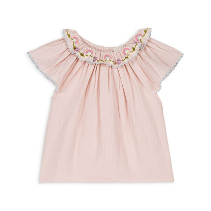 女童粉色刺绣棉上衣