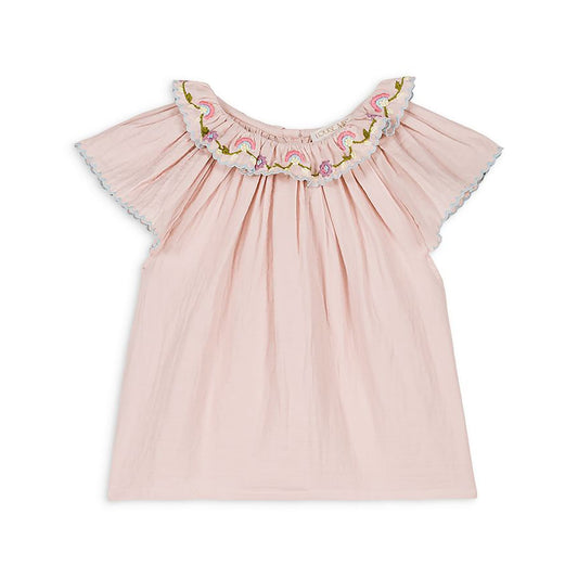 女童粉色刺绣棉上衣