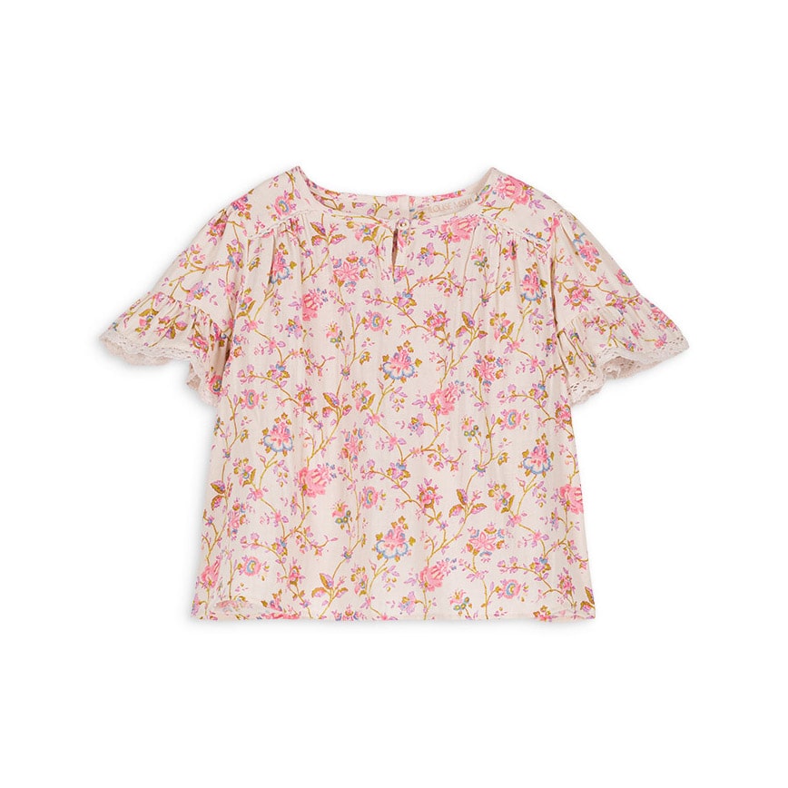 女童粉色碎花棉上衣
