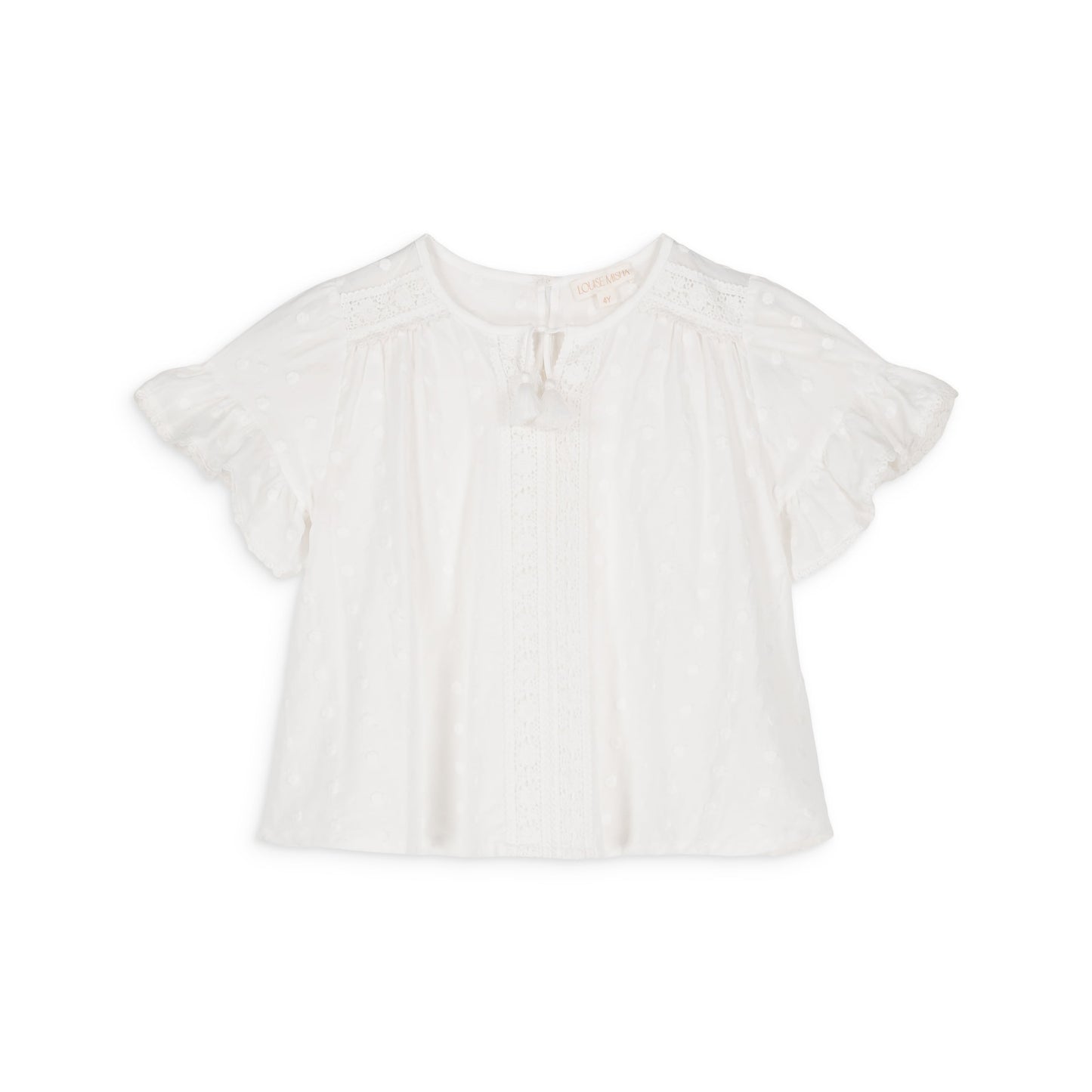 女童白色荷叶袖棉上衣