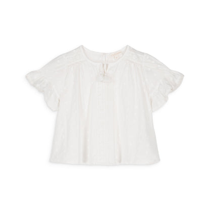 女童白色荷叶袖棉上衣