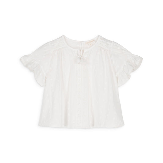 女童白色荷叶袖棉上衣