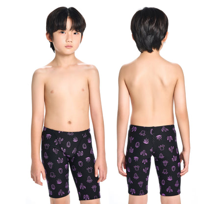 男童紫色印花专业泳裤