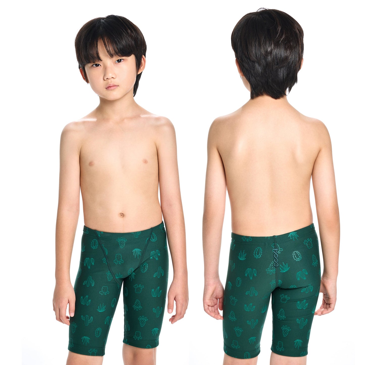 男童绿色印花专业泳裤