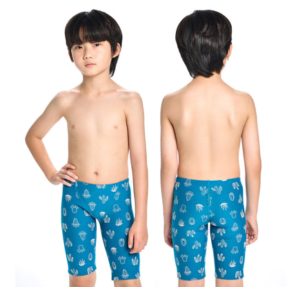 男童蓝色印花专业泳裤