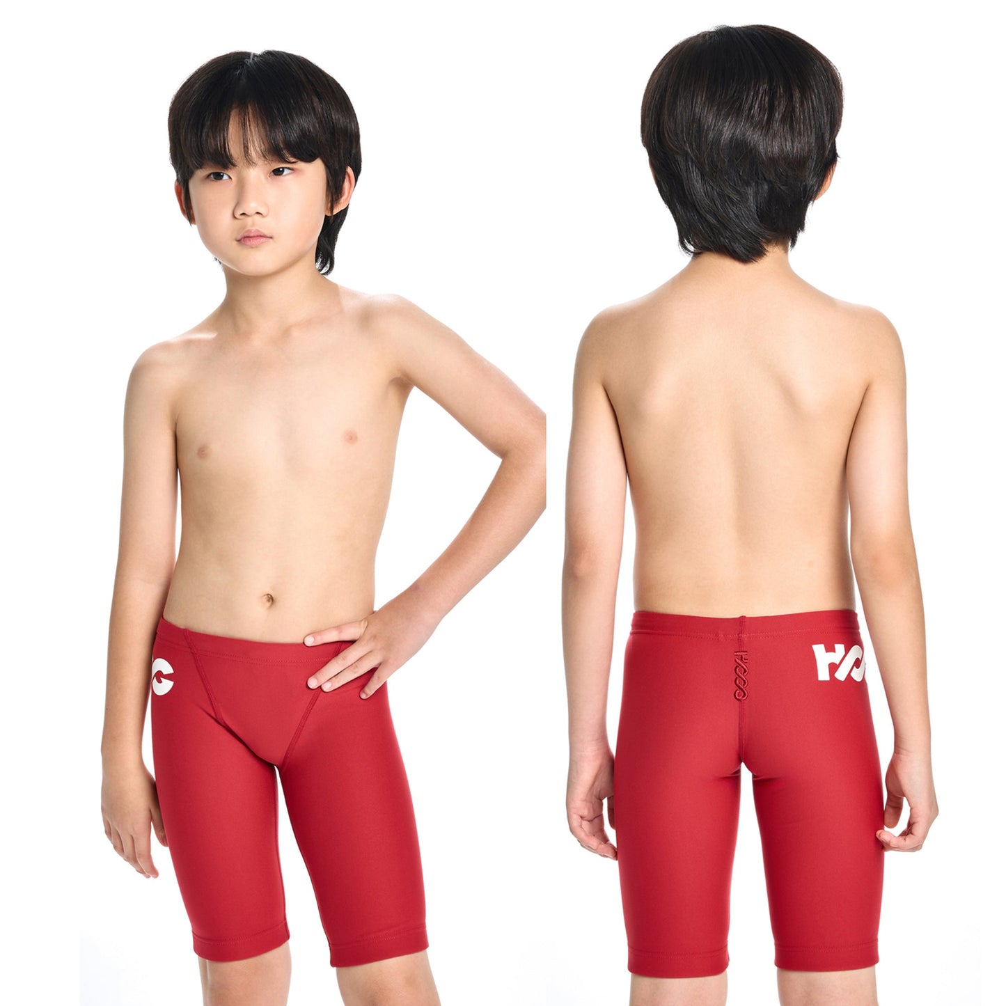 男童红色专业泳裤