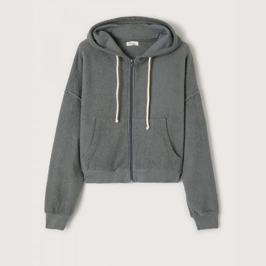 女士深灰色棉拉链上衣