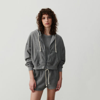 女士深灰色棉拉链上衣