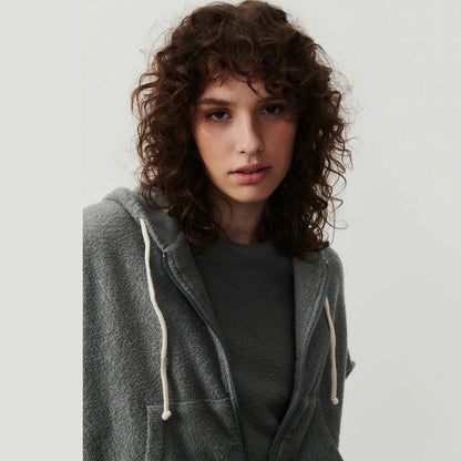 女士深灰色棉拉链上衣