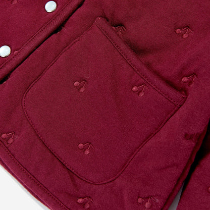 女童深红色刺绣Logo棉夹克