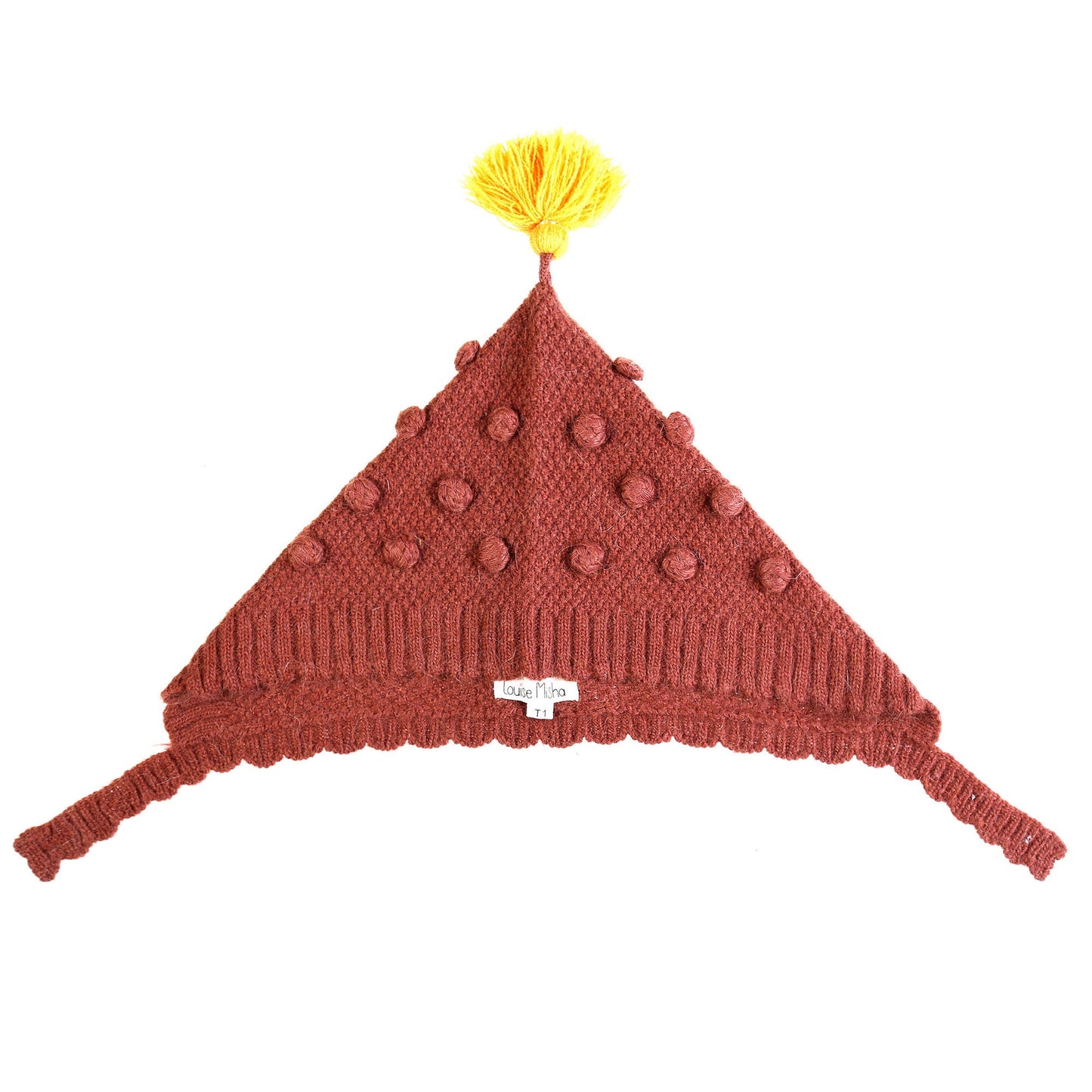Girls Dark Red Tassel Trims Knitted Cotton 'Kira'Bonnet