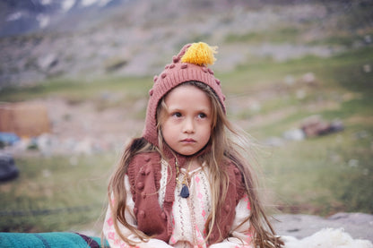 Girls Dark Red Tassel Trims Knitted Cotton 'Kira'Bonnet