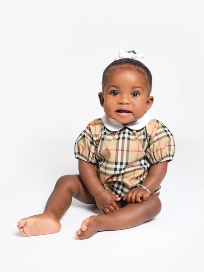 Baby Odessa 档案米色格纹连体衣