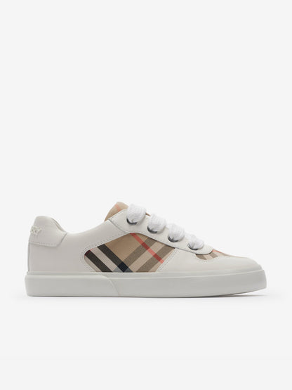 Burberry Kids Noah Check 绑带运动鞋（白色）