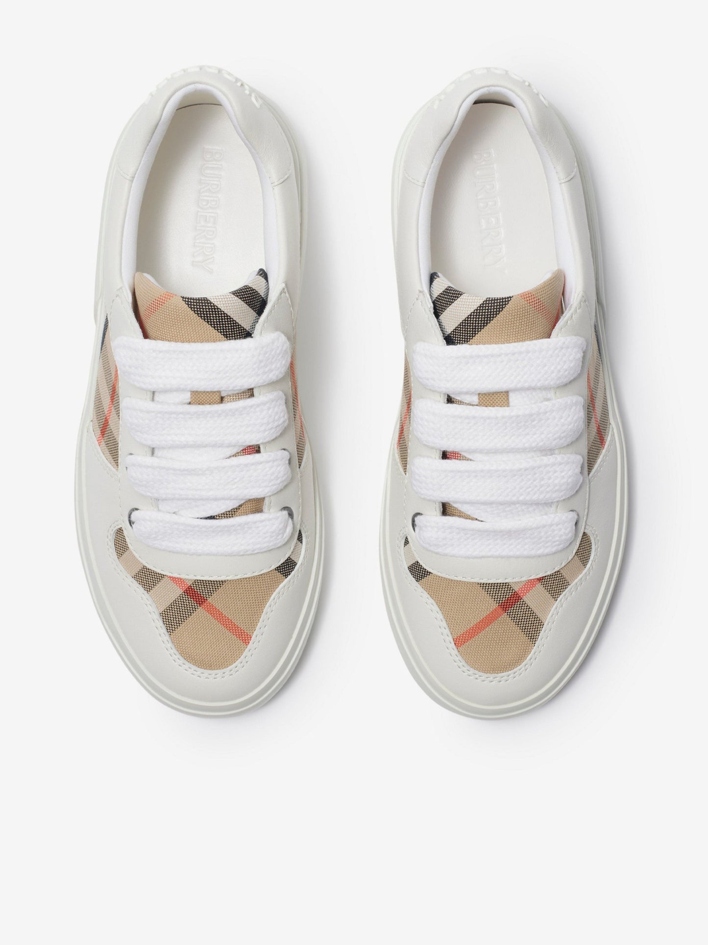 Burberry Kids Noah Check 绑带运动鞋（白色）