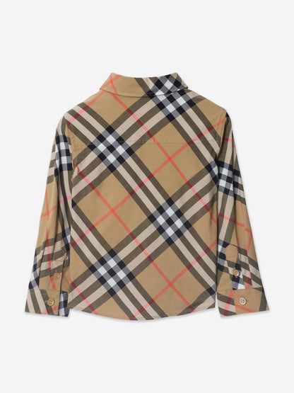 Burberry 男婴 Qwen 长袖格纹衬衫（米色）