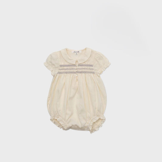 女婴奶油白棉连体衣套装