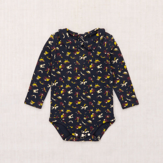 婴儿藏青色印花棉连体衣