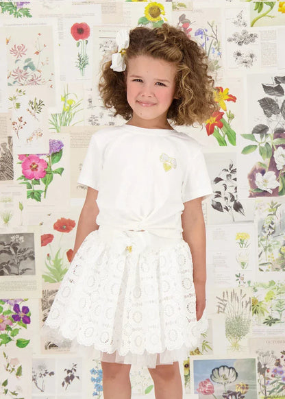 Girls Blossom Lace Skirt in White