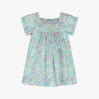 女婴绿色碎花棉连衣裙