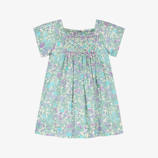 女婴绿色碎花棉连衣裙