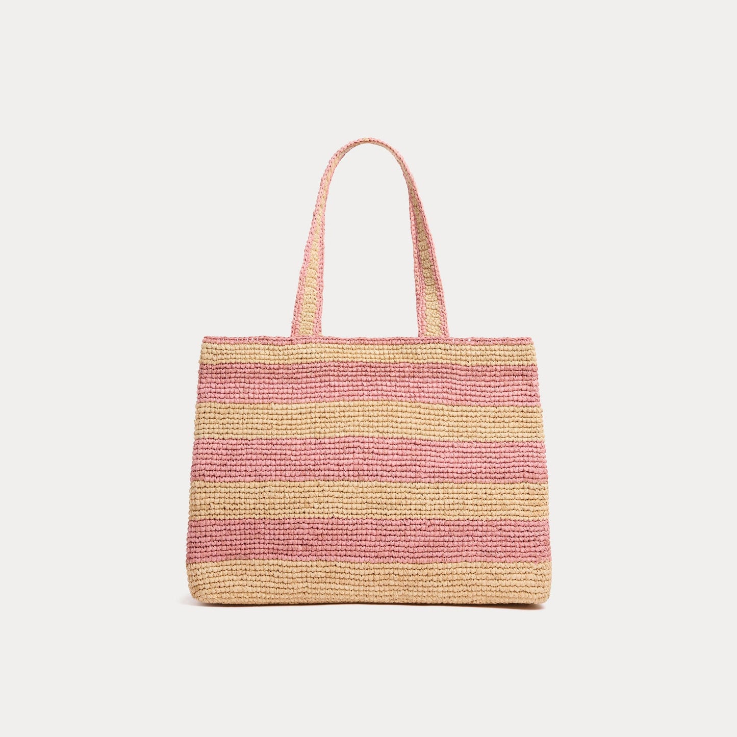 女童粉色条纹刺绣Logo拉菲草手提包( 33 x 12 x 24 cm)