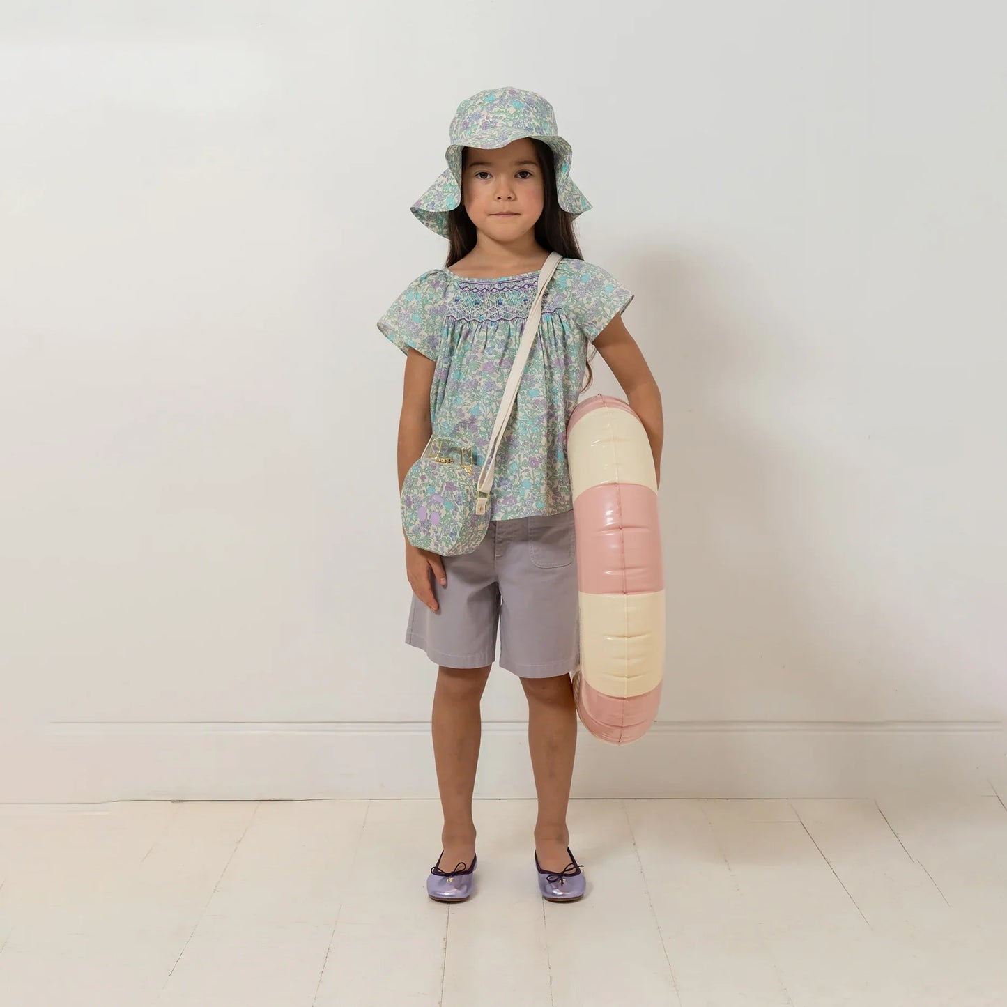 女童绿色碎花棉衬衫