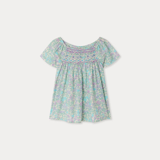 女童绿色碎花棉衬衫