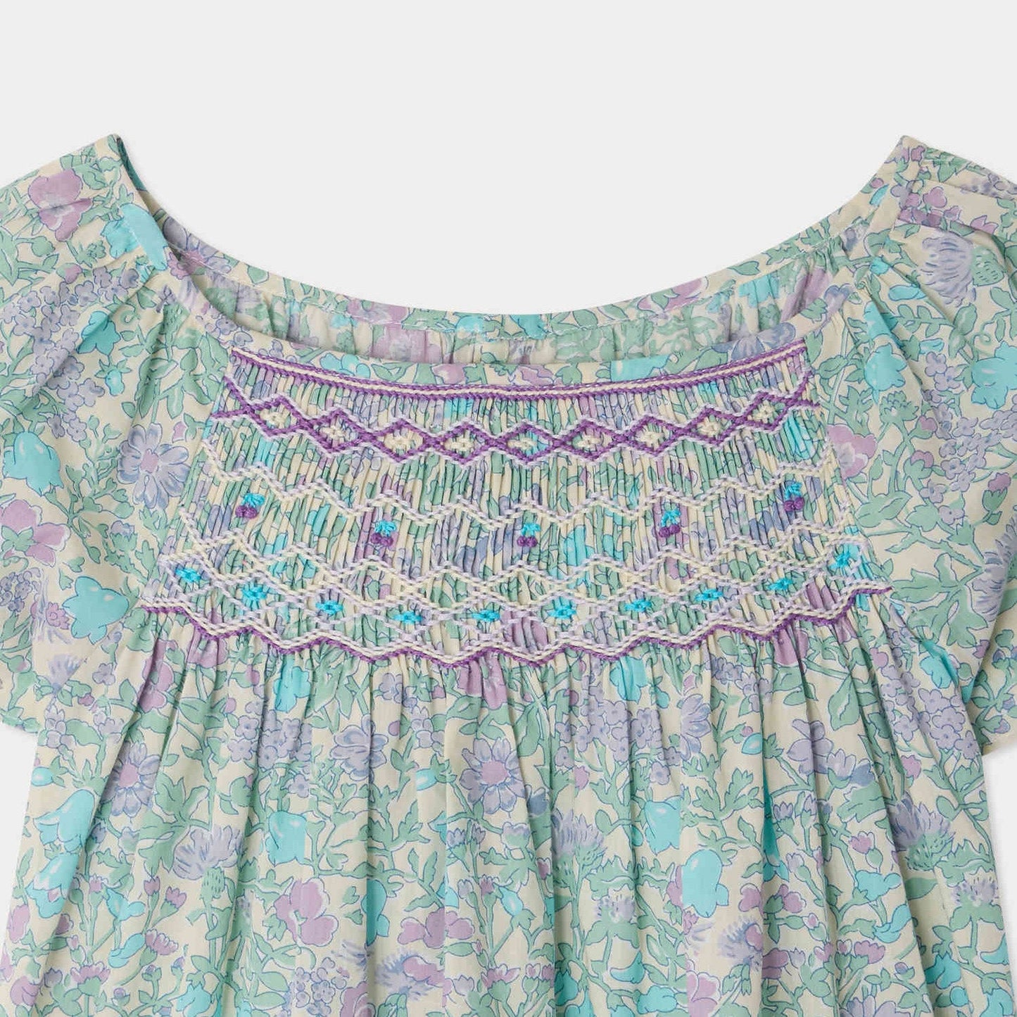 女童绿色碎花棉衬衫