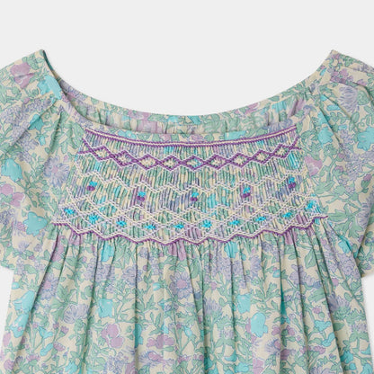 女童绿色碎花棉衬衫