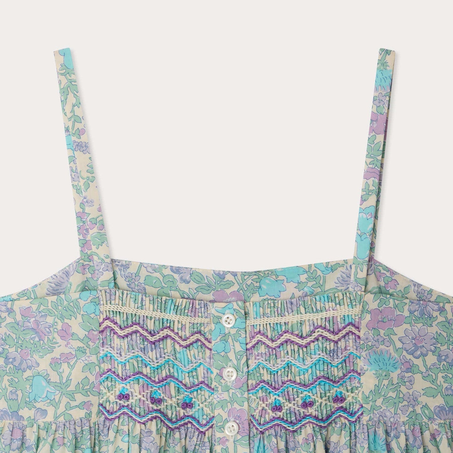 女童绿色碎花棉连衣裙