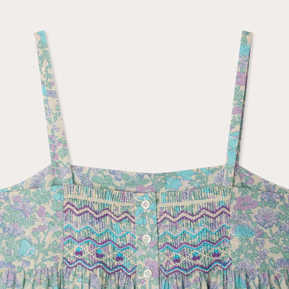 女童绿色碎花棉连衣裙