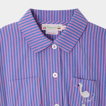 女童紫色条纹棉连衣裙