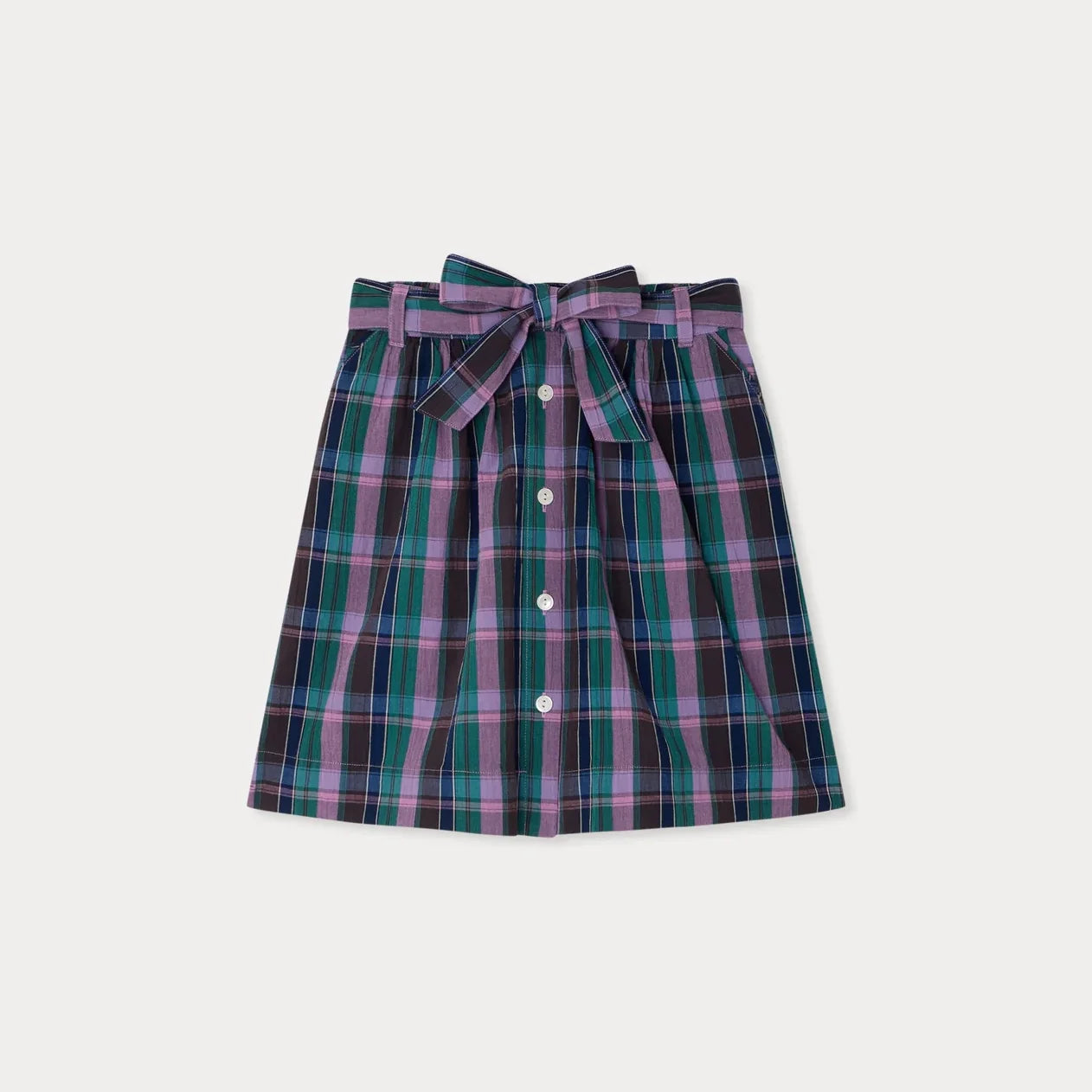 女童紫色格子棉短裙