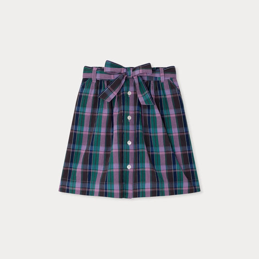 女童紫色格子棉短裙
