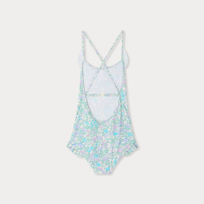 女童绿色碎花泳衣