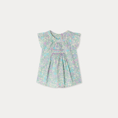 女婴绿色碎花棉衬衫