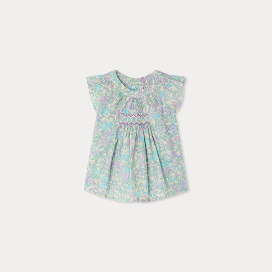 女婴绿色碎花棉衬衫