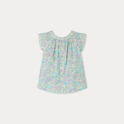 女婴绿色碎花棉衬衫