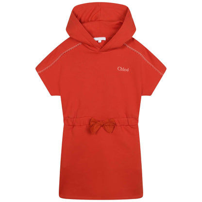 女童红色连帽连衣裙