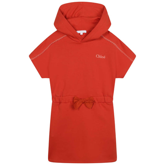 女童红色连帽连衣裙