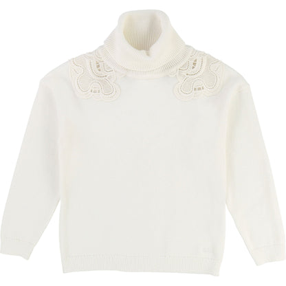 Girls Off White Cotton Sweater