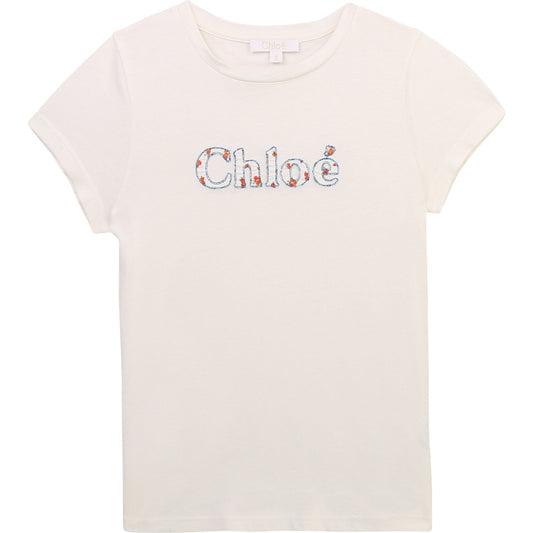 Girls White Logo Cotton T-Shirt