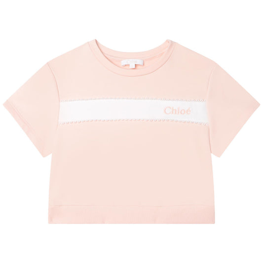 女童粉色Logo棉短袖卫衣