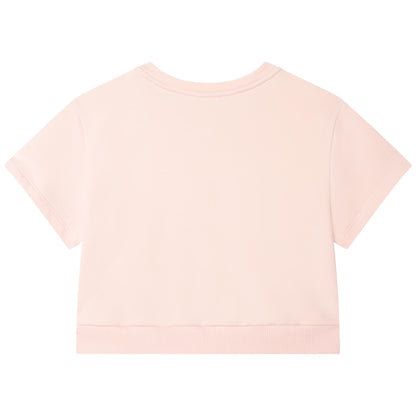 女童粉色Logo棉短袖卫衣