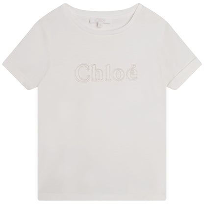 女童白色Logo棉T恤
