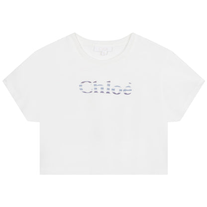 女童白色Logo棉T恤